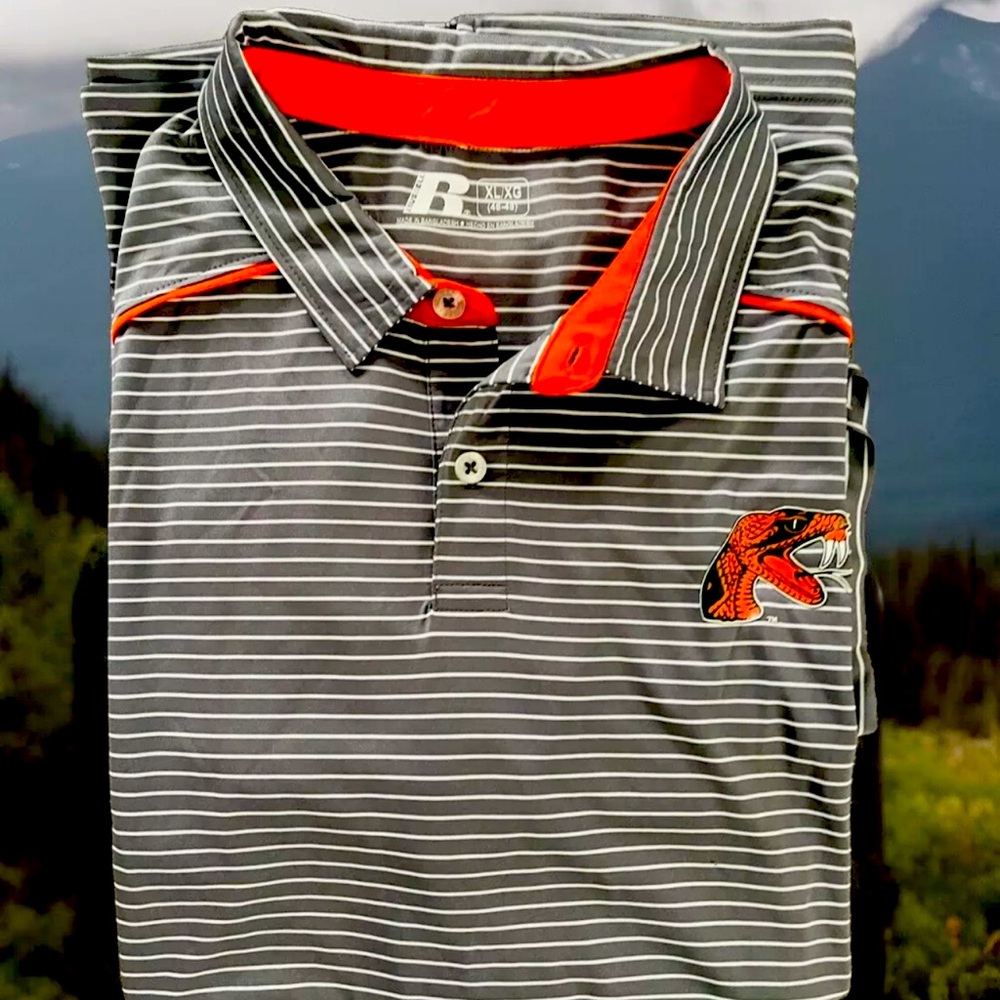 NWT-Russell athletic grey white stripe Florida A&M rattlers Polo Sz Xl
